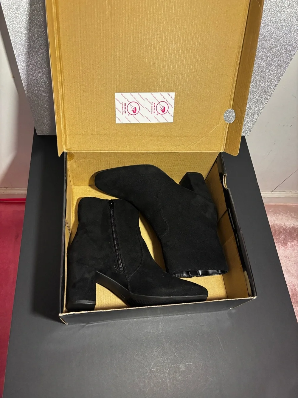 BAMBOO Black Suede-Look Ankle Boots with Block Heel